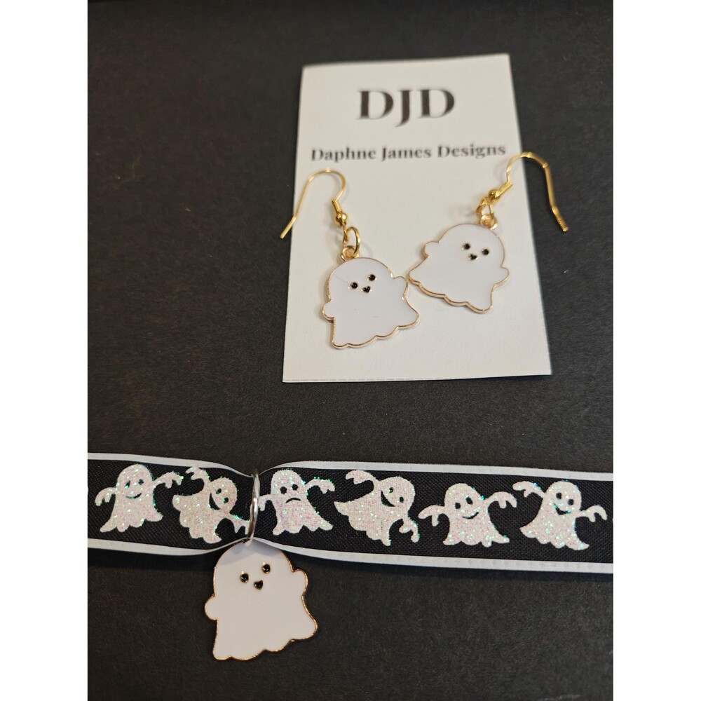 Cute Ghost Ribbon Choker and Earring Set
